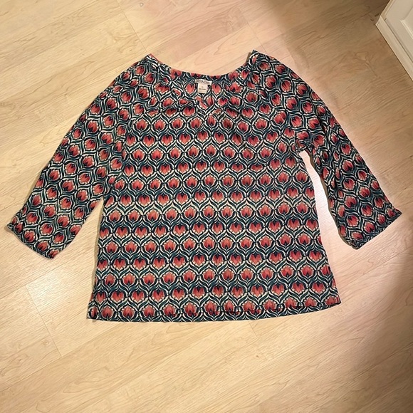 Lucky Brand Popover Blouse Abstract Pattern Floral Long 3/4 Sleeve Tunic Size XL - Picture 1 of 8